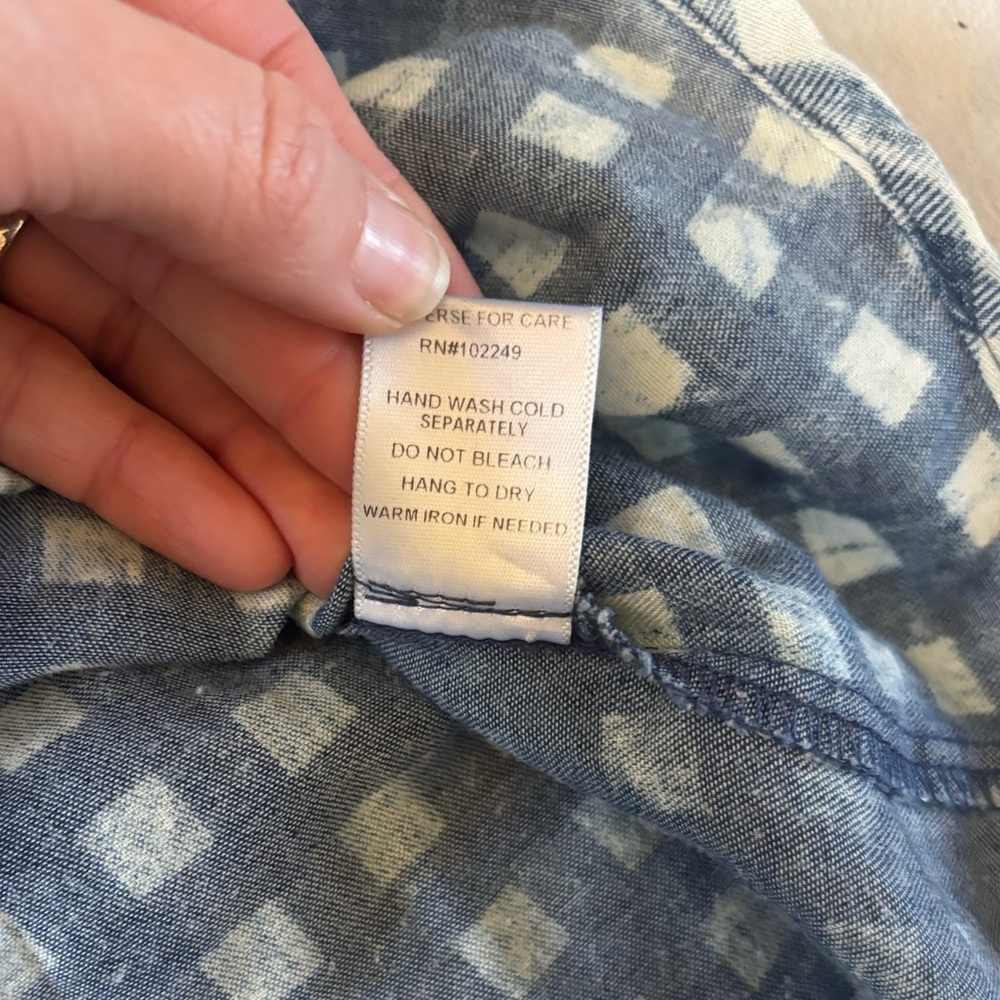 Blue & White Gingham Cotton Pullover Shirt | Back Button Detail | Casual XL - Picture 8 of 12